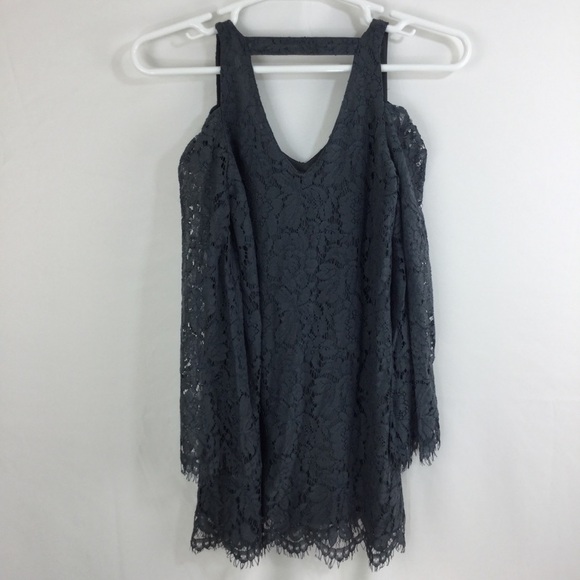 Chaser Mini Dress Gray Lace Cold Shoulder - Picture 3 of 6
